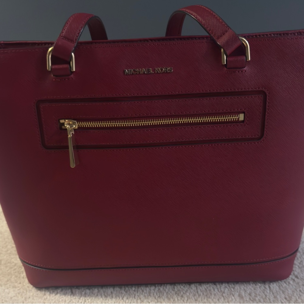 Michael Kors Burgundy Tote Bag with Gold Accents